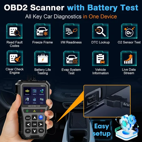 Miniatura 2 de AMTIFO Escáner OBD2 con Probador de Batería - Verificar Luz del Motor y Preparación de Emisiones, Plug & Play, Salud de la Batería, Datos en Tiempo