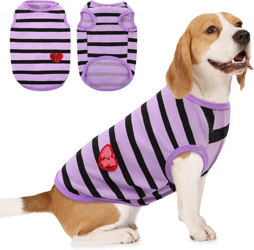 Miniatura 15 de Camiseta a rayas para perros y gatos, chaleco de algodón para primavera, verano, para mascotas, adecuada para mascotas pequeñas y medianas y Amarillo