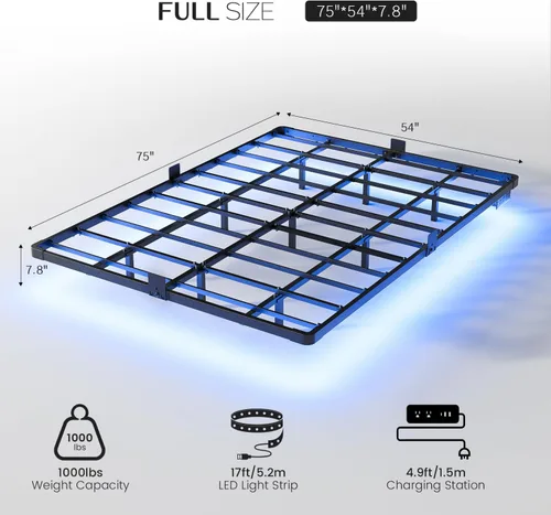 Miniatura 2 de OLEVS Base de cama flotante de tamaño matrimonial con luces LED inteligentes y estación de carga, cama moderna de plataforma de metal, fácil