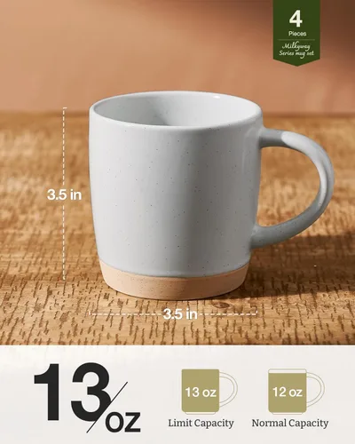 Miniatura 5 de famiware Tazas de café para 4, juego de tazas de 13 onzas, taza para beber con asa para café, té, cacao, leche, suero de la vía lechera, gris claro