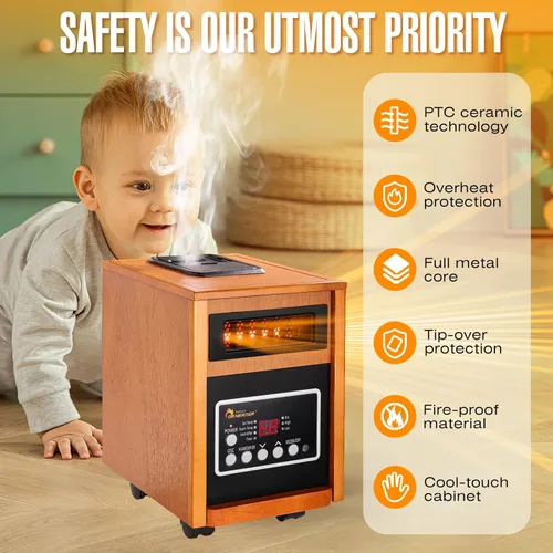 Miniatura 6 de Dr Infrared Heater DR-998, 1500W, Calentador de Espacio con Humidificador, Ventilador Oscilante y Control Remoto (Cherry)