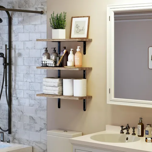 Miniatura 4 de Fixwal Estantes flotantes de pared para decoración de habitación, 4 juegos de estantes flotantes para almacenamiento en la pared, estante de madera