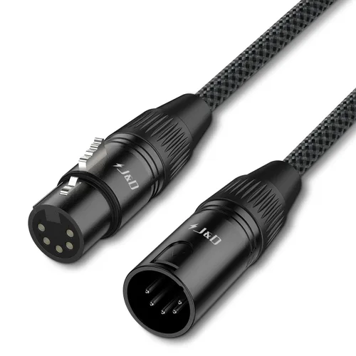 J&D Cable XLR DMX de 5 pines, DMX512 XLR de 5 pines macho a hembra, conectores chapados en plata y trenza de nailon azul, 5 pies