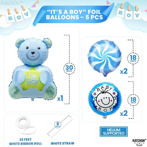 Miniatura 4 de KatchOn, Globos de oso de peluche para baby shower, paquete de 5, color azul, 30 pulgadas, It's A Boy, oso de peluche, decoraciones de baby shower