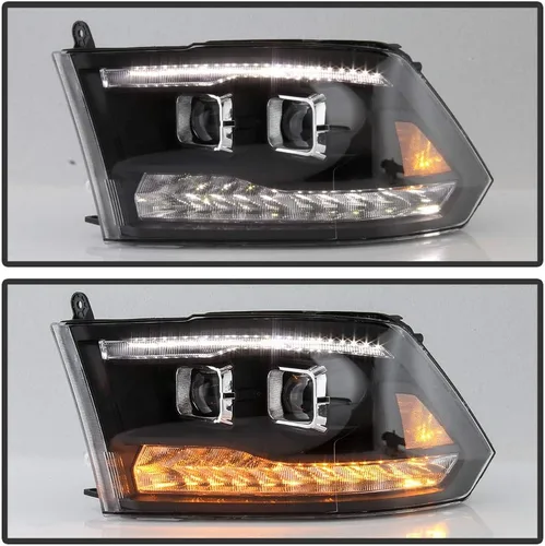 Miniatura 5 de ACANII – Faros delanteros LED negros con señal DRL y doble proyector para Dodge Ram 1500 2500 3500 2009-2018