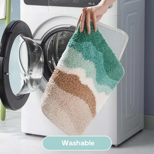 Miniatura 4 de Alfombra de baño de ondas azules y verdes, de estilo japonés, suave, absorbente de agua, antideslizante, lavable a máquina para ducha