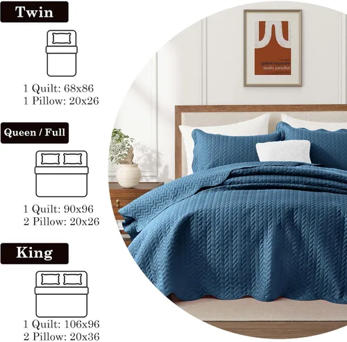 Miniatura 120 de MOONLIGHT20015 Edredón tamaño King (106 x 96 pulgadas) con 2 fundas de almohada (20 x 36 + 2 pulgadas) para todas las estaciones, juego de cama Azul
