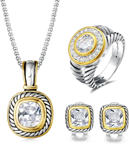 Miniatura 5 de UNY JEWEL Anillo de alambre trenzado de dos tonos con vástago dividido pavé CZ joyería inspirada en el diseñador único anillo de moda para mujer
