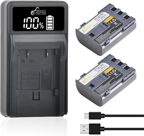 Pickle Power Batería NB-2L NB-2LH paquete de 2 y cargador dual LED para Canon Rebel XTi XT, PowerShot G7 G9 S80 S70 S60 S50 S45 S40 S30, EOS 350D