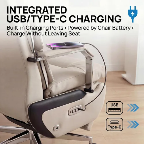 Miniatura 8 de Silla de oficina reclinable ejecutiva de doble motor con reposapiés, reclinable eléctrico con un solo clic, soporte lumbar de masaje y almohada