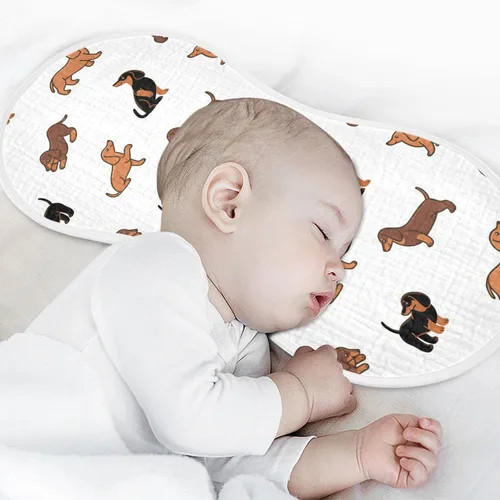 Miniatura 5 de Juego de 4 paños de muselina para bebé, suaves y absorbentes, lindos perros salchicha, paños de muselina, baberos, toalla facial para niños recién