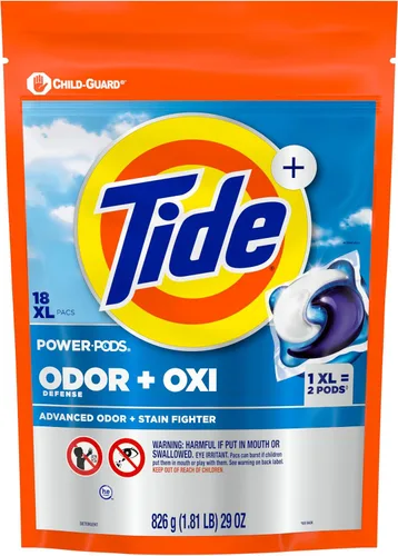 Miniatura 10 de Tide, cápsulas de detergente para lavandería Odor Defense + Oxi, aroma original, 18 unidades, luchador avanzado de olores + manchas, cápsulas