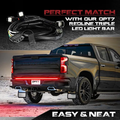 Miniatura 2 de OPT7 Paquete Plug'n'Play para GMC Sierra 1500 2019-2021 con portón trasero eléctrico – Barra de luz LED Redline de 48 pulgadas para portón trasero