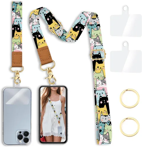 Miniatura 34 de Cordón cruzado para teléfono celular con correa para la muñeca, diseño de flores, para colgar alrededor del cuello, correa floral ajustable