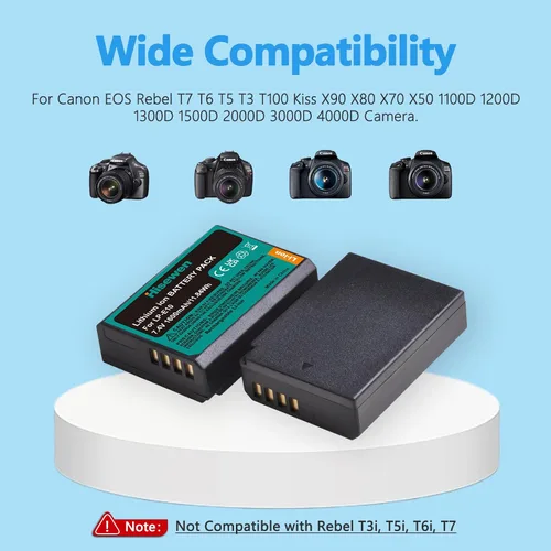 Miniatura 2 de LP-E10 - Paquete de 2 baterías de 1600 mAh y cargador dual para Canon EOS Rebel T7 T6 T5 T3 T100 Kiss X90 X80 X70 X50 1100D 1200D 1300D 1500D 2000D