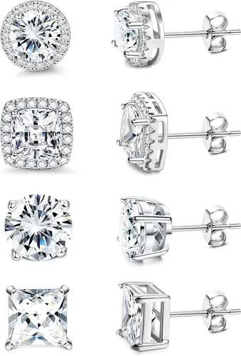 MILACOLATO Aretes tipo dormilona de circonita cúbica para mujeres y hombres, chapados en oro de 18 quilates, aretes de plata de ley hipoalergénica,
