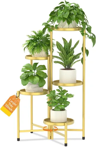 Miniatura 29 de LASZOLA Soporte plegable para plantas de interior de 7 niveles para múltiples macetas grandes, estante ajustable alto y resistente con bandeja de 10