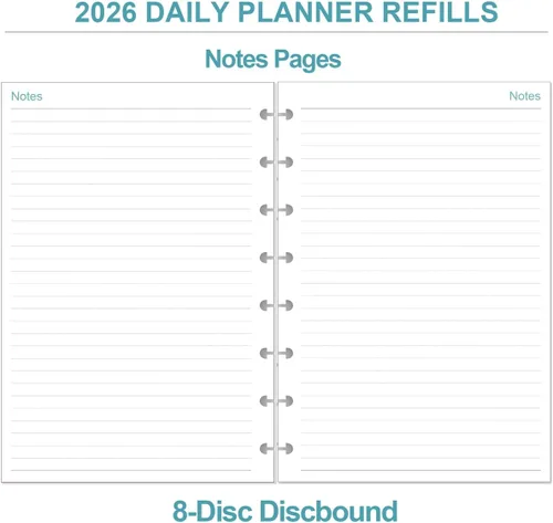 Miniatura 6 de Recambios de agenda 2026 – Agenda diaria y mensual de 8 discos con sistema de discos, una página por día, funciona desde enero de 2026 hasta