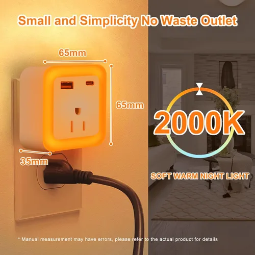 Miniatura 7 de JackonLux Luces nocturnas enchufables a la pared, paquete de 2 luces de reserva con batería recargable, sensor de atardecer a amanecer, luz nocturna
