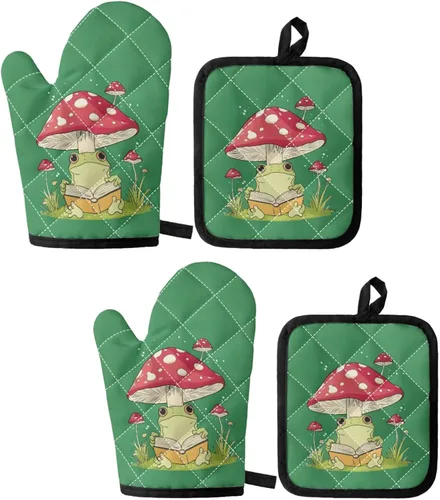 Miniatura 33 de UNICEU Juego de 4 manoplas de horno personalizadas y soportes para ollas, decoración de cocina, guantes protectores personalizados para hornear