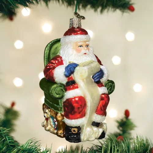 Miniatura 2 de Old World Christmas Santa con Guirnalda de Vidrio Soplado Adorno para Árbol de Navidad, Decoración Navideña Hecha a Mano, Colección Santa