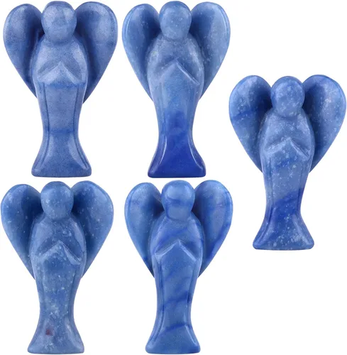 Miniatura 6 de TUMBEELLUWA Figura de ángel guardián de cristal tallado de 3 pulgadas, estatua de piedra de bolsillo de palma de ángel de la paz curativa, Azul