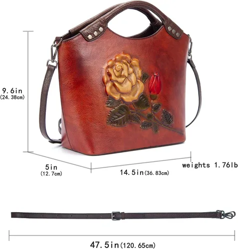 Miniatura 3 de Valrena Bolsos de cuero genuino para mujer, bolso cruzado retro, bolsos de hombro grandes, bolso de mano