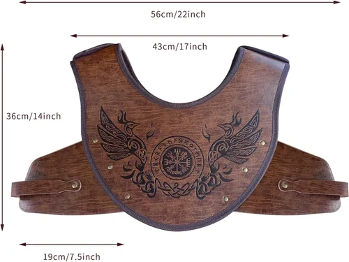 Miniatura 7 de HiiFeuer Phoenix Vegvisir - Armadura de pecho de cuero en relieve con cinturón ancho vikingo, juego medieval de piel sintética vikinga para mujeres