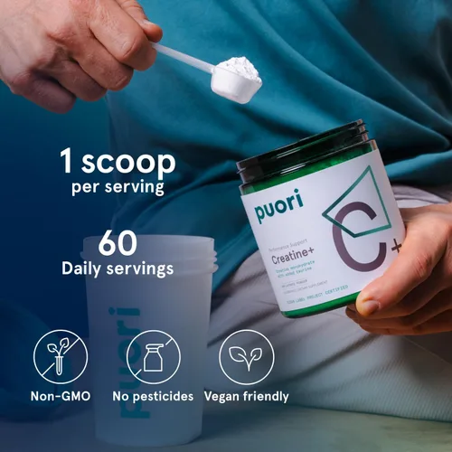 Miniatura 8 de Puori Monohidrato de creatina en polvo con taurina, creatina en polvo sin sabor, suplemento de preentrenamiento para hombres y mujeres, constructor