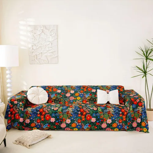 Miniatura 20 de Erosebridal Funda de sofá floral de 71 x 91 pulgadas, diseño de loto, antideslizante, acuarelas, diseño de hojas de flores azules, con pintura