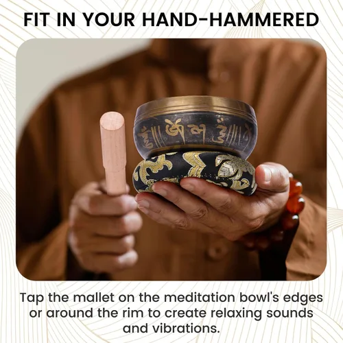 Miniatura 4 de DomeStar Juego de cuencos tibetanos cantores, auténtico juego de meditación hecho a mano para alivio del estrés, yoga con mazo y cojín para terapia