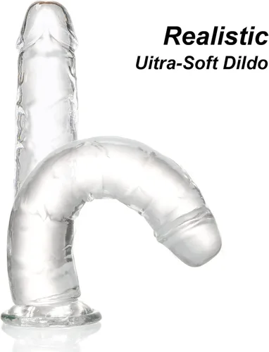 Miniatura 5 de Consolador realista de 7.1 pulgadas, consolador transparente con fuerte ventosa para jugar con manos libres, material suave, juguetes sexuales