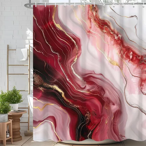 Miniatura 12 de Cortina de ducha abstracta de mármol negro gris y dorado con grietas, cortina de baño moderna ombre impresa, cortina impermeable y lavable de tela