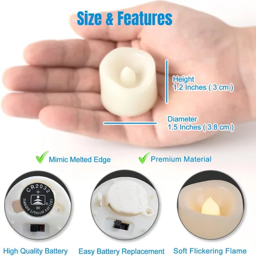 Miniatura 5 de 12 velas votivas LED parpadeantes sin llama a granel que funcionan con pilas/eléctricas, luces LED parpadeantes para té, velas falsas a granel