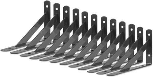 Eau L - Soportes de estante resistentes, paquete de 12 soportes de esquina negros de 4 x 6 pulgadas, estantes flotantes de 90 grados, soportes