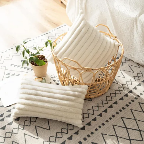Miniatura 2 de LIGICKY Juego de 2 fundas de almohada decorativas blancas esponjosas de doble cara a rayas de piel sintética para sofá y cama, 20 x 20 pulgadas
