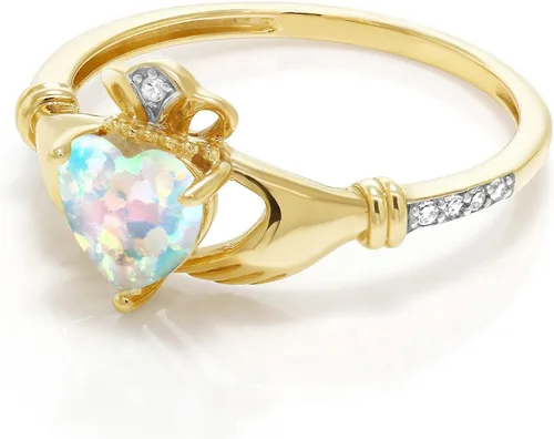 Miniatura 3 de Gem Stone King Anillo de compromiso claddagh celta irlandés de oro amarillo de 10 quilates con piedra preciosa en forma de corazón de 0.236 in