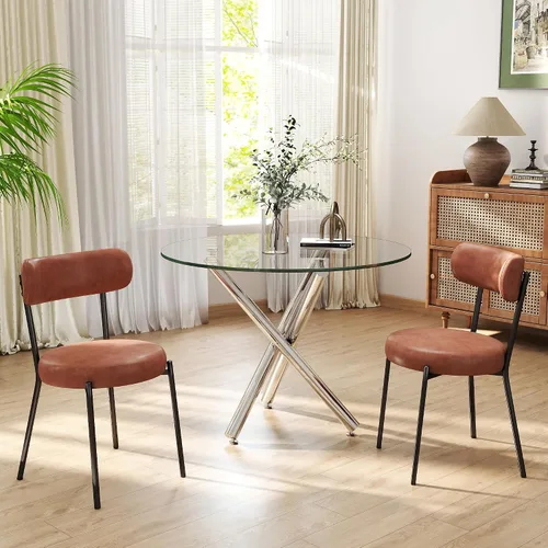 Miniatura 8 de Juego de mesa de comedor redonda de cristal negro para 2, juego de mesa de cocina pequeña y moderna de 36 pulgadas con 2 sillas de comedor tapizadas