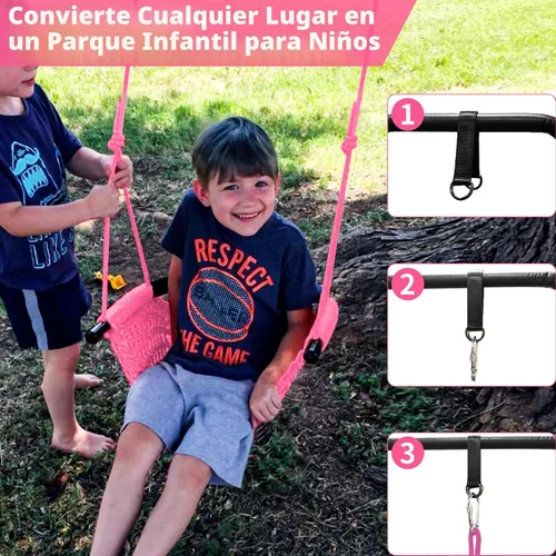 Miniatura 6 de Hi-Na columpio de árbol para niños, asiento de columpio de cuerda ajustable para niños pequeños con ganchos y correas, capacidad de 199.58 kg