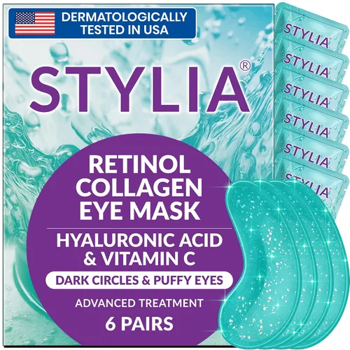 Miniatura 15 de Stylia Parches para usar debajo de los ojos para ojos hinchados y ojeras (20 pares) – Mascarilla de oro de 24 quilates para usar debajo de los ojos