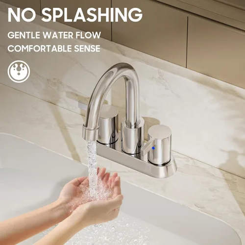 Miniatura 8 de Phiestina Grifo de Baño de 4 Pulgadas Centerset 2 o 3 Agujeros 2 Manijas Cromado Sin Plomo, Caño Giratorio con Desagüe Emergente de Cobre y 2 Líneas