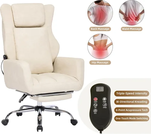 Miniatura 4 de DYHOME Silla Ejecutiva de Oficina con Masaje y Reposapiés, Silla Ergonómica Giratoria de Escritorio de Alta Resistencia con Soporte Lumbar, Ruedas