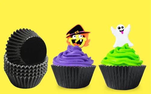 Miniatura 8 de Forros para cupcakes de papel de aluminio negro, 100 tazas de papel metálico para hornear para fiestas de cumpleaños, bodas o baby showers