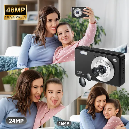 Miniatura 3 de Cámara digital para niños, cámaras digitales 1080P de 48MP para apuntar y disparar con tarjeta de memoria de 32 GB y zoom digital de 16X, cámara