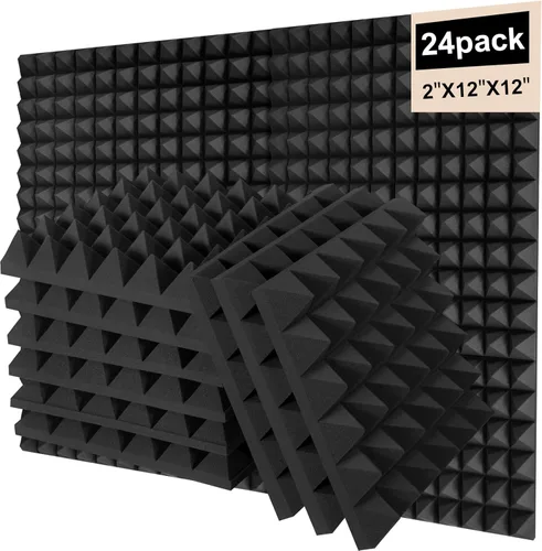 Miniatura 10 de Paquete de 24 paneles acústicos de espuma Saiqiang con aislamiento de sonido, paneles de espuma de 1 x 12 x 12 pulgadas, paneles de absorción