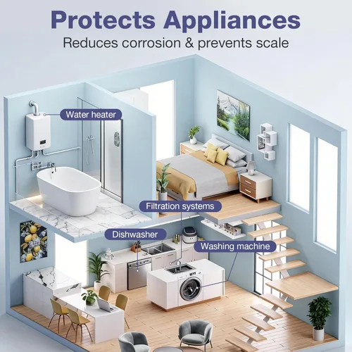 Miniatura 6 de SimPure Sistema de filtro de agua para toda la casa, prefiltración de agua transparente de 2 etapas con filtros de carbono y KDF, reduce el hierro