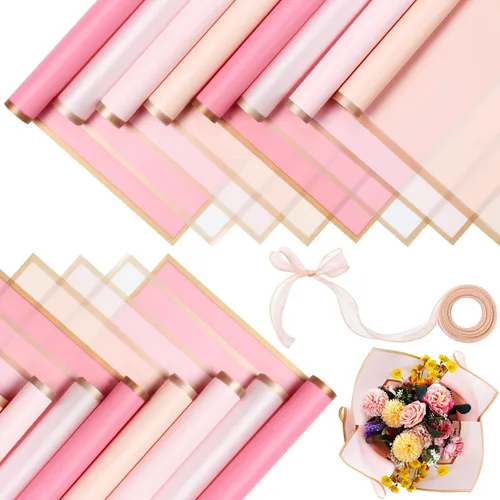 Miniatura 8 de Fainne 40 piezas de papel de regalo de ramo de flores para el día de la madre, papel de regalo floral impermeable con borde dorado, ramo floral