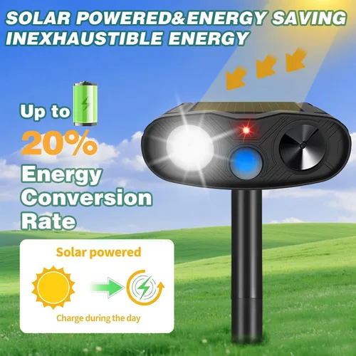 Miniatura 4 de Paquete de 4 repelentes solares ultrasónicos de gatos para exteriores, repelente solar de animales, detección de movimiento, repelente de gatos