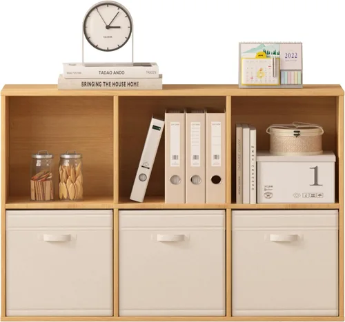 Miniatura 10 de Organizador de almacenamiento de 12 cubos, estantes de madera con panel trasero cerrado, estantería reversible, organizador de armario de cubos