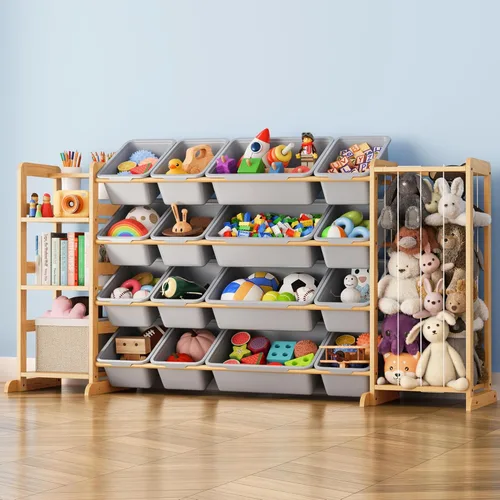 Miniatura 9 de Organizador de almacenamiento de juguetes con estantería y almacenamiento de animales de peluche, organización de sala de juegos para niños